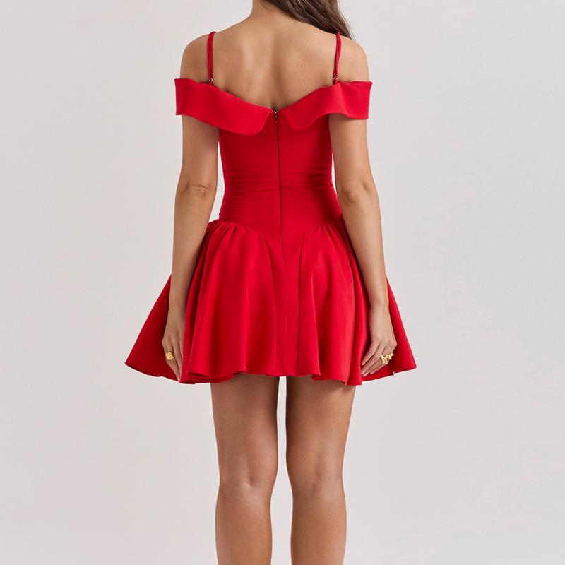 European and American Summer Fashion Temperament Sexy Solid Color Lapel One Shoulder Slim Fit A-line Dress