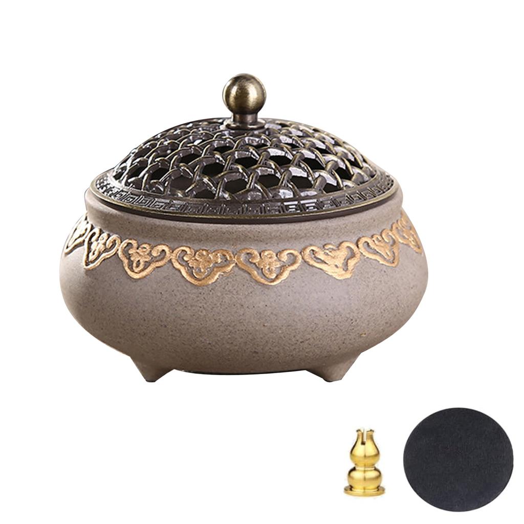 Stylish and Simple Ceramic Incense Holder with Lid, Flame-retardant Cotton Lining, and Holder for Aromatherapy, Cones, and Sticks. Easy To Clean.