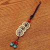 Three Emperors Copper Coin & Green Bead Woven Charm Keychain
