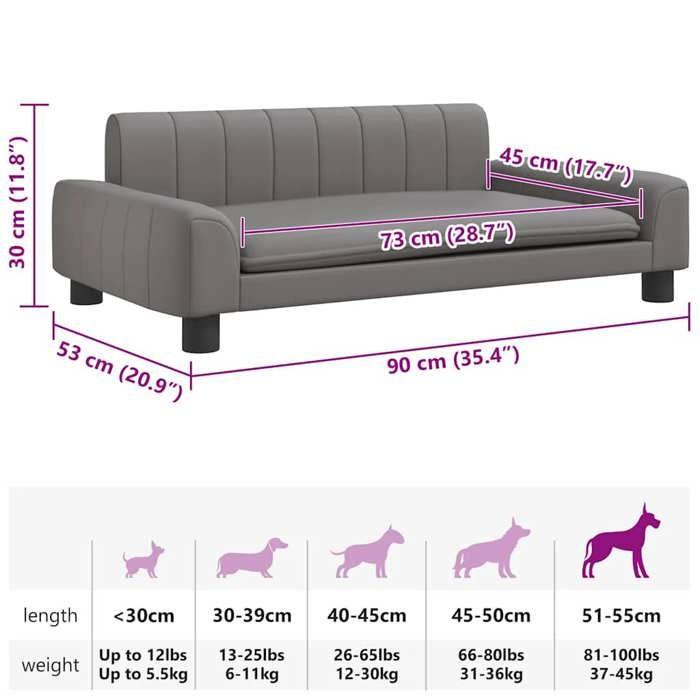 VidaXL Lit pour chien gris 90x53x30 cm similicuir 171855