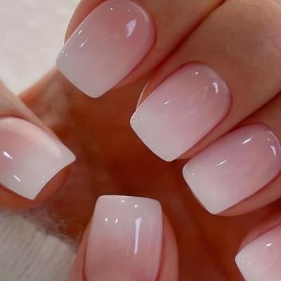 Pacote de 24 unhas de pressão gradiente rosa brilhante chique – unhas quadradas curtas fáceis de aplicar para elegância diária