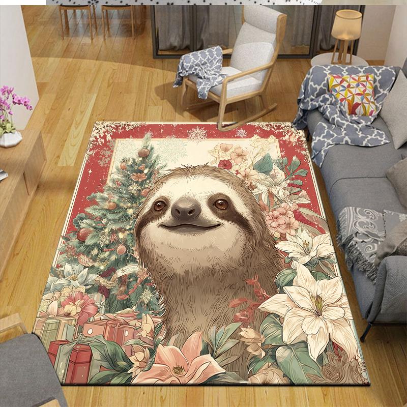 Christmas Animals Home Sofa Decoration for Living Room & Bedroom, Non‑Slip Play Flannel Floor Mat for Game Room
