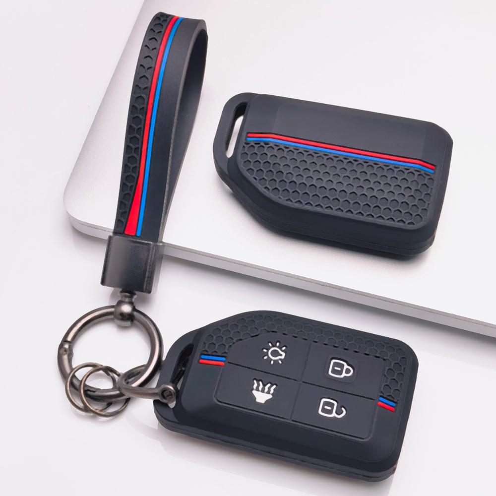 Soft Silicone Car Key Ring Strap for Volvo New FM FH Truck FH16 Honeycomb Texture Racing Stripe Key Ring Holder Protector Shockproof