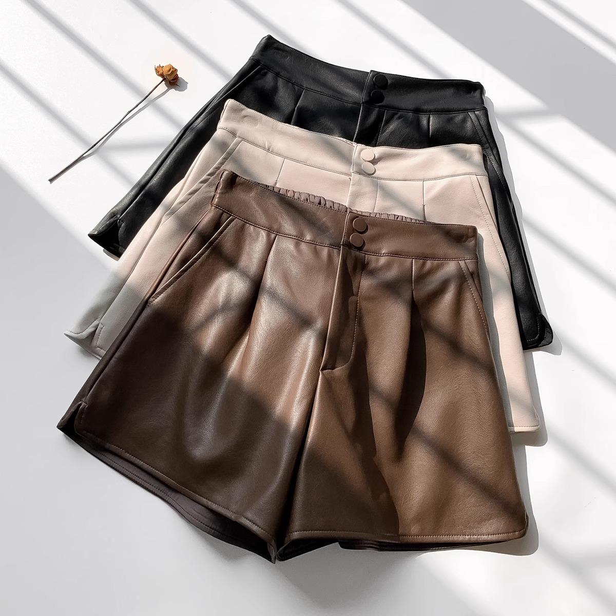 

High-Waisted Slimming Leather Shorts - Autumn Casual, Versatile & Trendy Medium чёрный