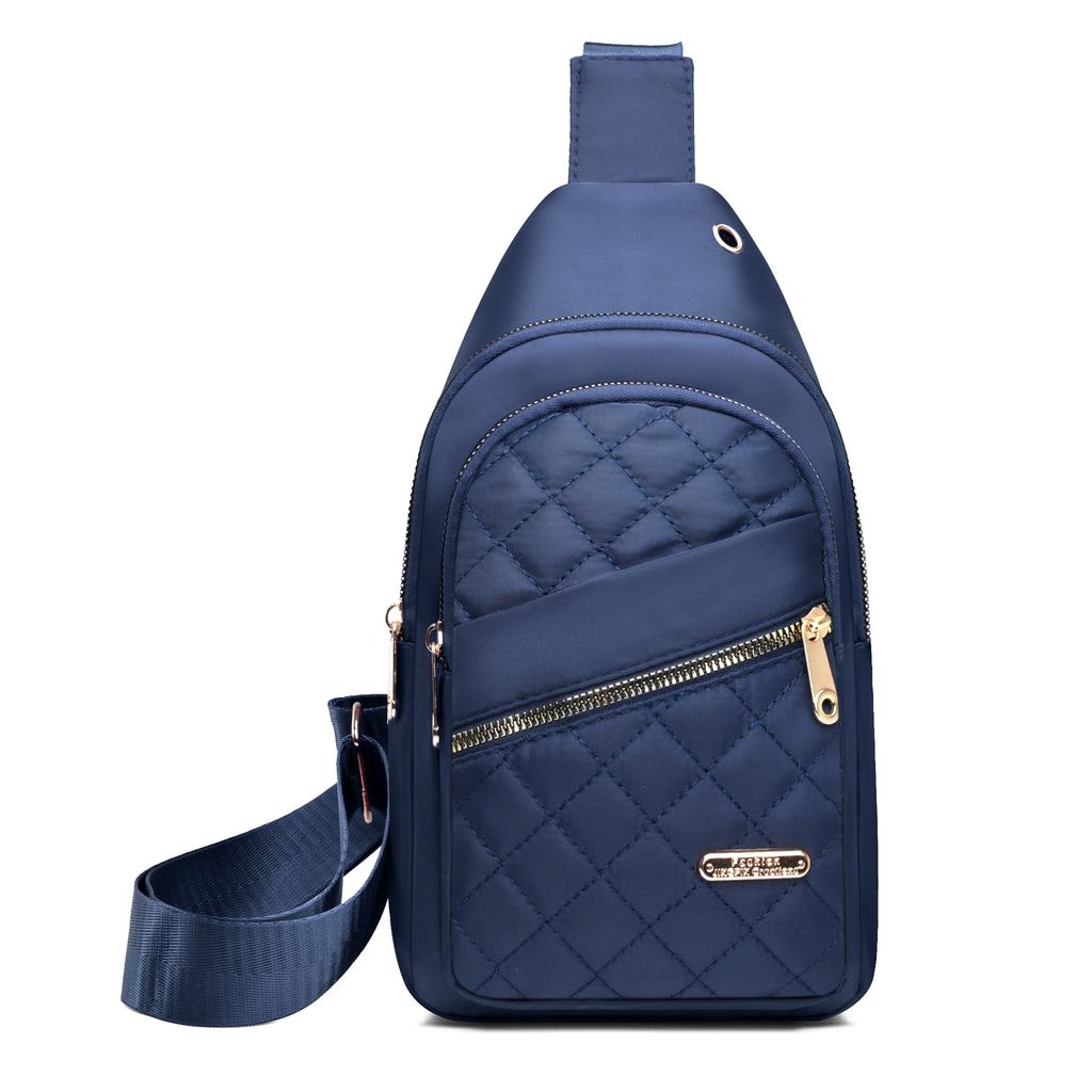 New nylon cloth breast bag women's fashion embroidered thread rhombus shoulder messenger bag large capacity cycling breast bag