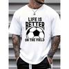 European Sizes Men's Casual Crew Neck T-Shirt with Football Life Print, Polyester Knit Fabric, Regular Fit, Short Sleeve Design, Slight Stretch
