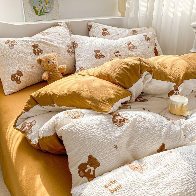 Nordická jednoduchá pruhovaná malá černá kočka praná bavlna čtyřdílná sada kreslený povlak na přikrývku prostěradlo studentská kolej třídílná sada