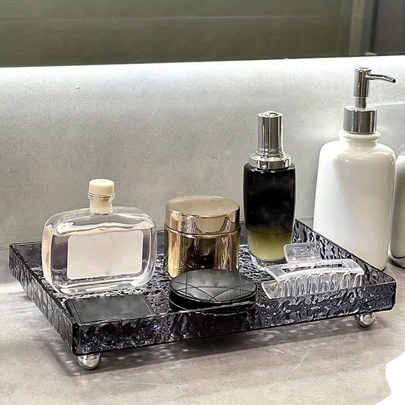 1pc S/L Large Capacity Desktop Storage tray,Transparent Glacier Texture Acrylic Tray Snack Sundries Organizer,suitable for Dressing Table,bathrooms.