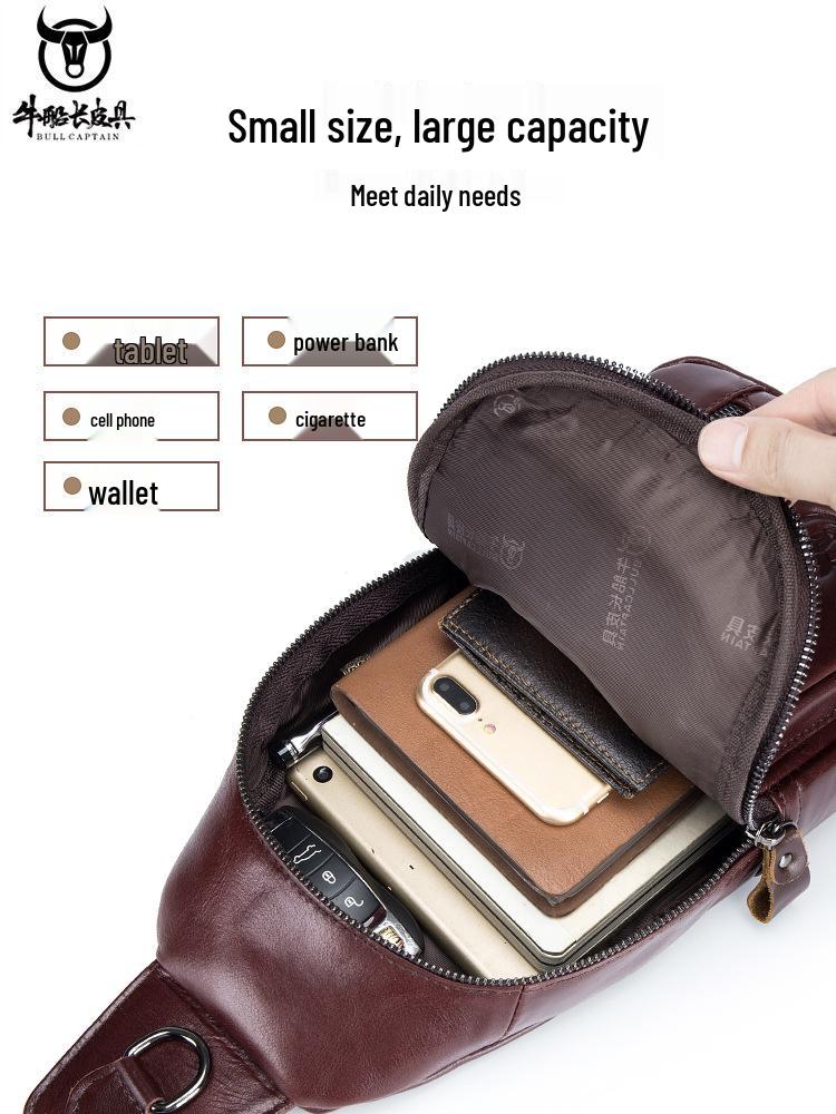 Cow Captain Men's Genuine Leather Crossbody Chest Bag - Top Layer Cowhide Multifunctional Sports Casual Bag