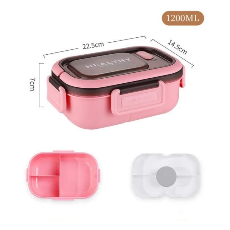 Portable Double Layer Lunch Box Compartment Salad Fruit Box with Handles Students Workers Microwave Bento Box with Fork Spoon