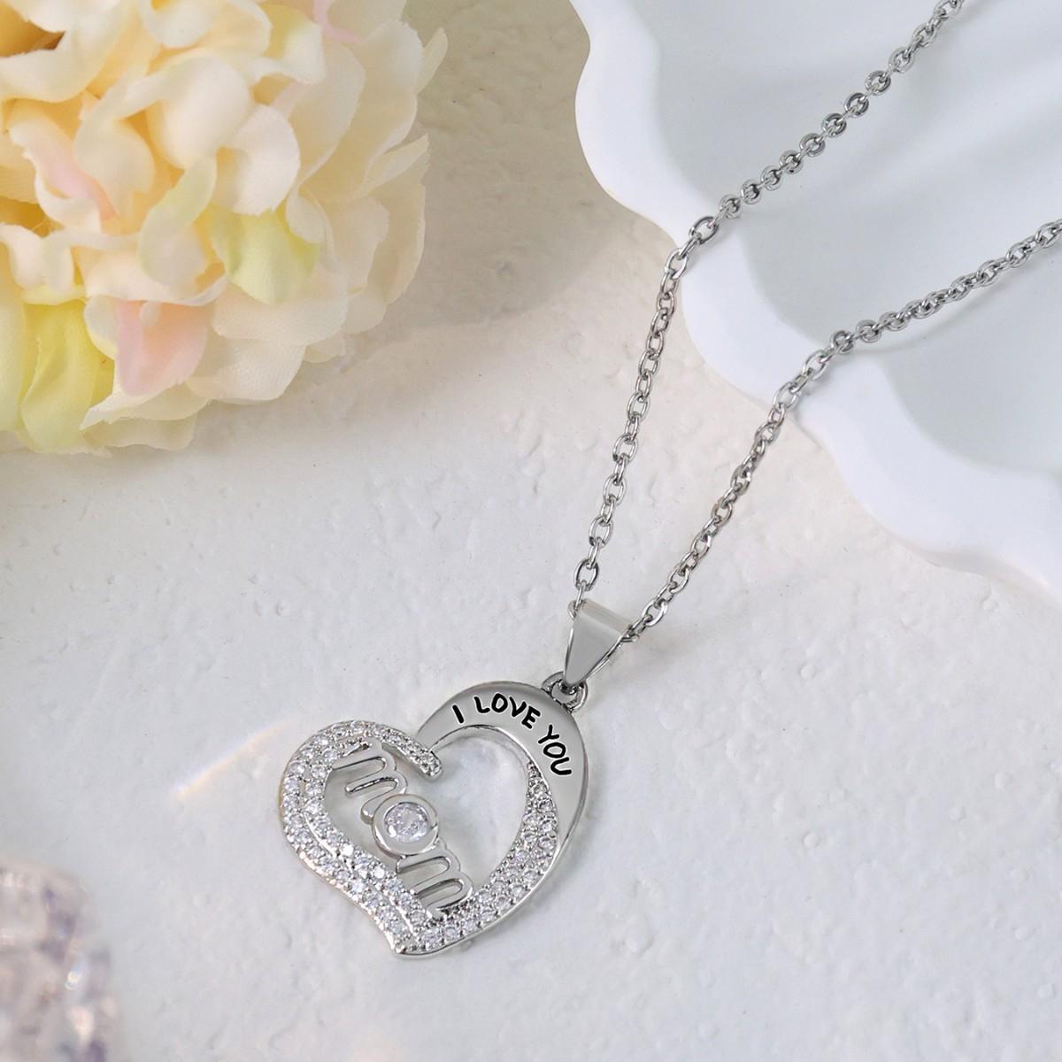 Necklace I Love You Mom Fashion Love Diamond Zircon Women S Pendant Mother S Day Gift Premium Durable Quality Useful