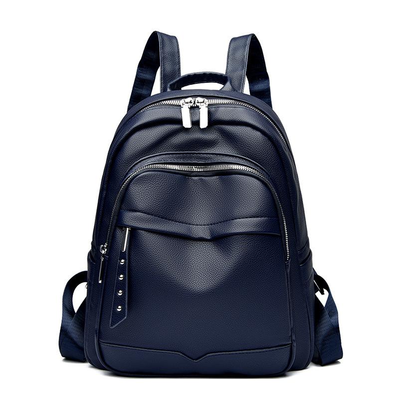 

European and American Fashion Women s Bag New Trend PU Leather Women s Backpack Zipper Backpack Autumn and Winter Women s Bag темно-синього кольору