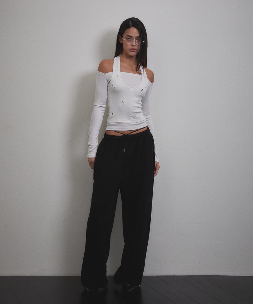 Bunteu Eyelet Halter Long Sleeve (Ivory)