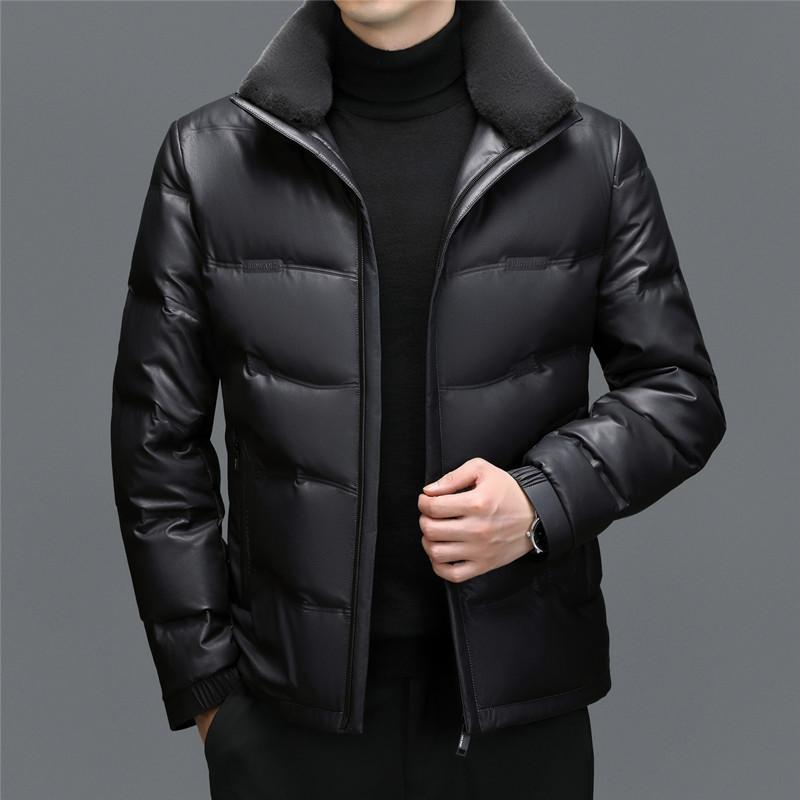 

Middle-aged and Elderly Men s Genuine Leather Down Jacket, Thickened Genuine Leather, Sheepskin Short Leather Jacket, Loose Outer Jacket, Dad Outfit M