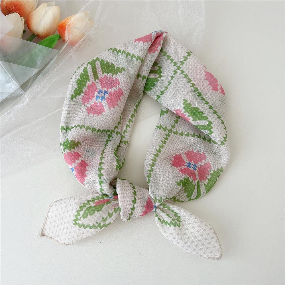 Eșarfă pătrată mică din bumbac și in Eșarfă din mătase Primăvară și toamnă pentru femei Stil nou artistic și versatilă la modă Esarfă cu bentiță cu temperament