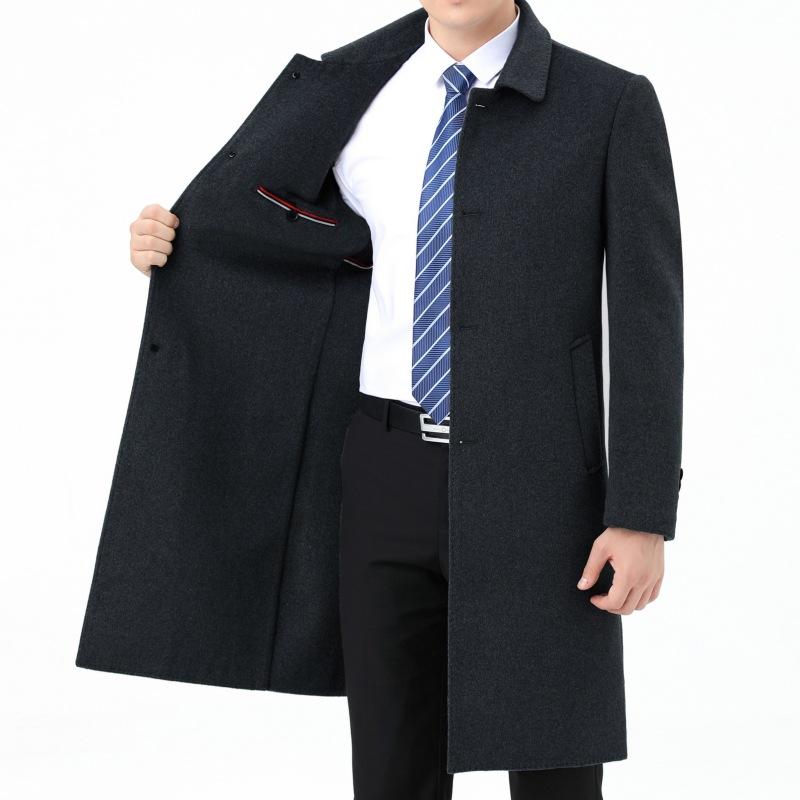 Double-sided cashmere coat for men, long woolen woolen down liner jacket, winter middle-aged woolen casual long windbreaker
