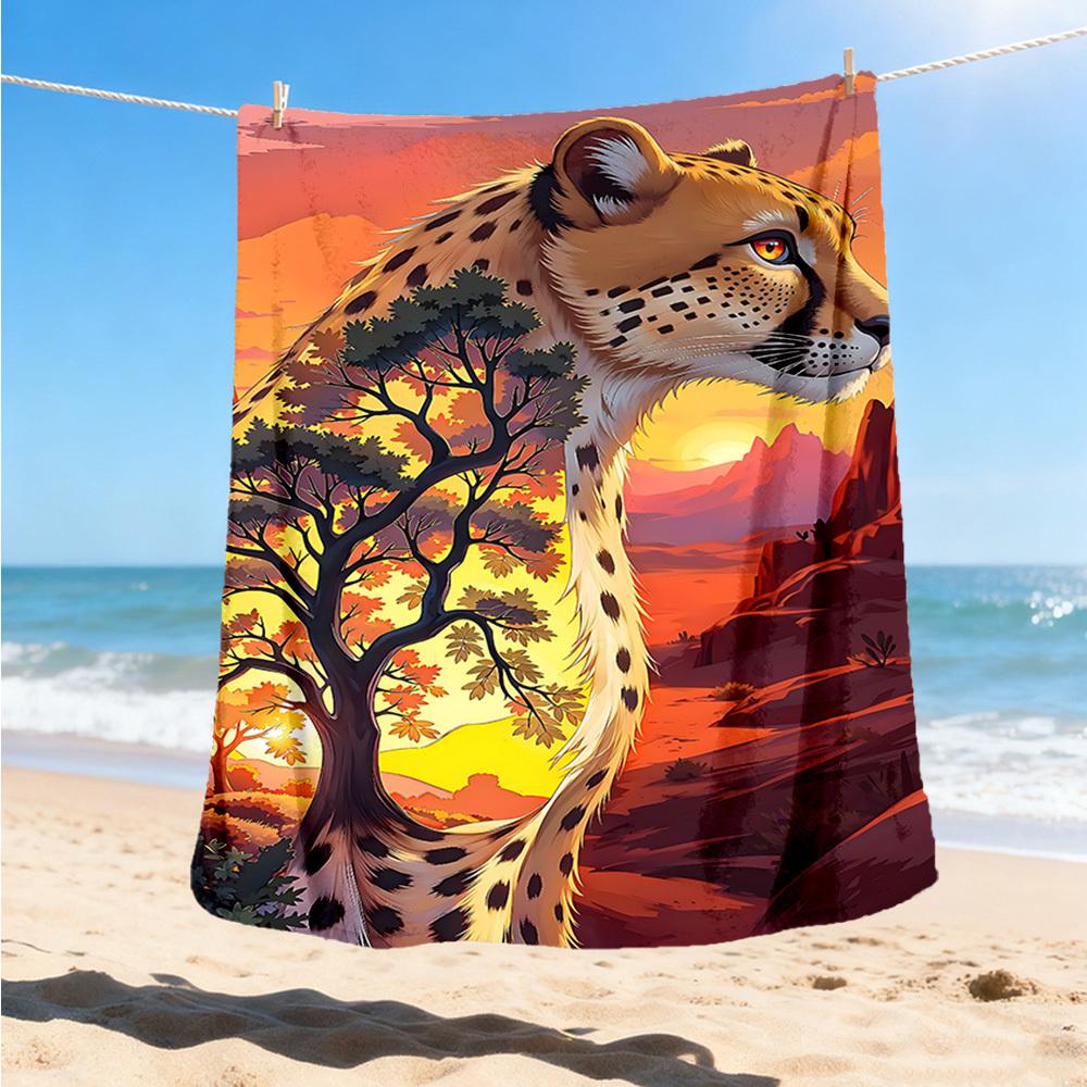 1pc Cheetah Print Throw Blanket Polyester Fiber, Lightweight Flannel, Soft & Warm, All Season Use for Outdoor, Camping Digital Print