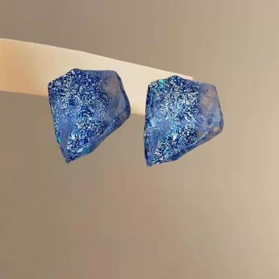 Irregular Blue Ice Crystal Earrings For Women's Three,dimensional Geometric Earrings