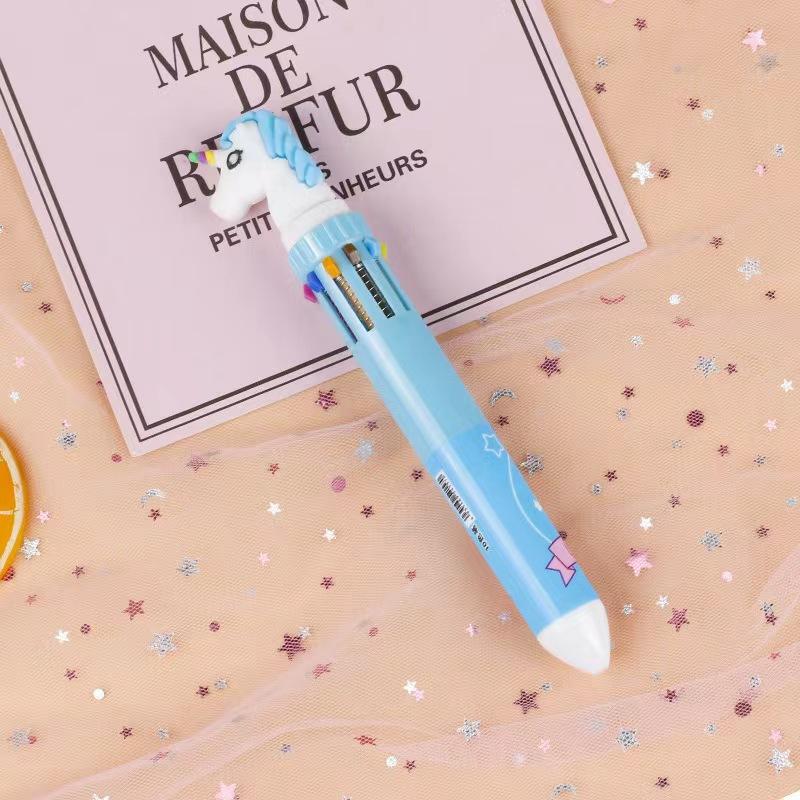 Ten-color Ballpoint Pen Girl Heart Cartoon Press Multi-color Pen Multi-function Color Handbook Pen Creative Cute Pen