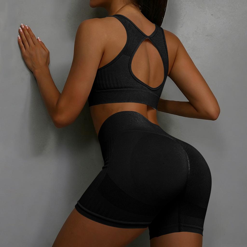 Women's Fashion U-neck Sleeveless Vest Top High Waist Abdominal Compression Fitness Tight Fitting Running Sports Shorts Yoga Two-piece Set