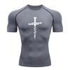 Men's Compression Fitness T-Shirt, Nail Cross Jesus Printed Quick Dry Breathable Athletic Shirt for Gym Workout Running Training Activewear