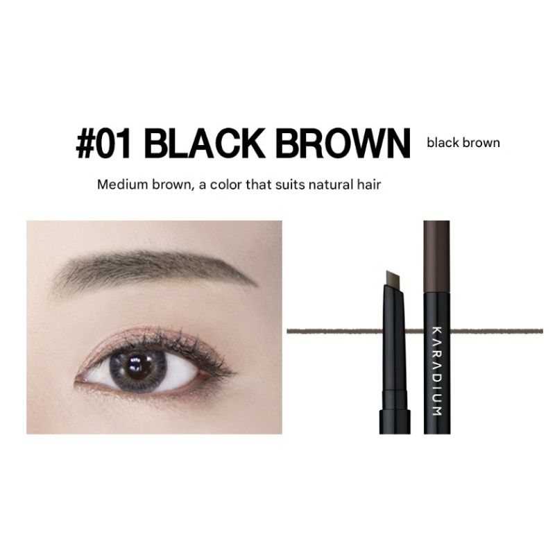 KARADIUM Flat Eyebrow Auto Pencil Black Brown No.01 0.3g x 2 (3 Colors Available)