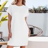Women's spring and summer new solid color round neck loose short-sleeved pocket dress