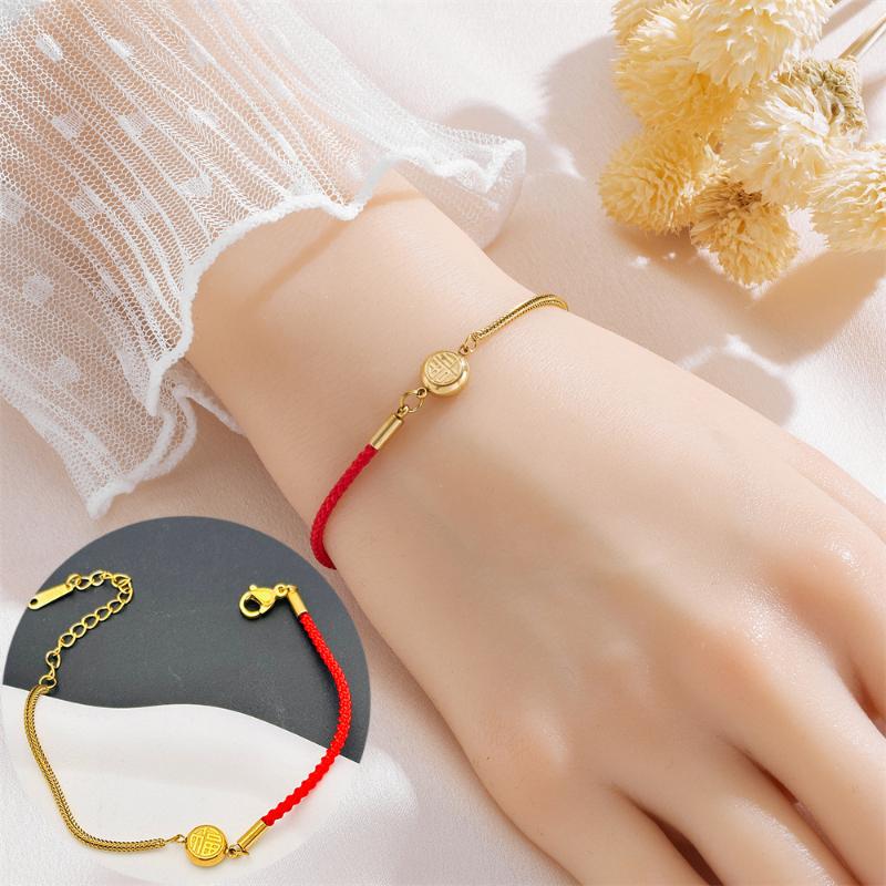 

Браслет из нержавеющей стали с красной веревочкой-оберегом для женщин и девушек, изысканные цепочки на запястье в китайском стиле, праздничные украшения, подарки золотой