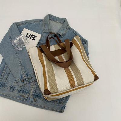 Große Tasche Damen Tasche 2025 neue Mode Kontrastfarbe Gestreifte Leinwand Tragbare Tote Bag Unterarm Schultertasche