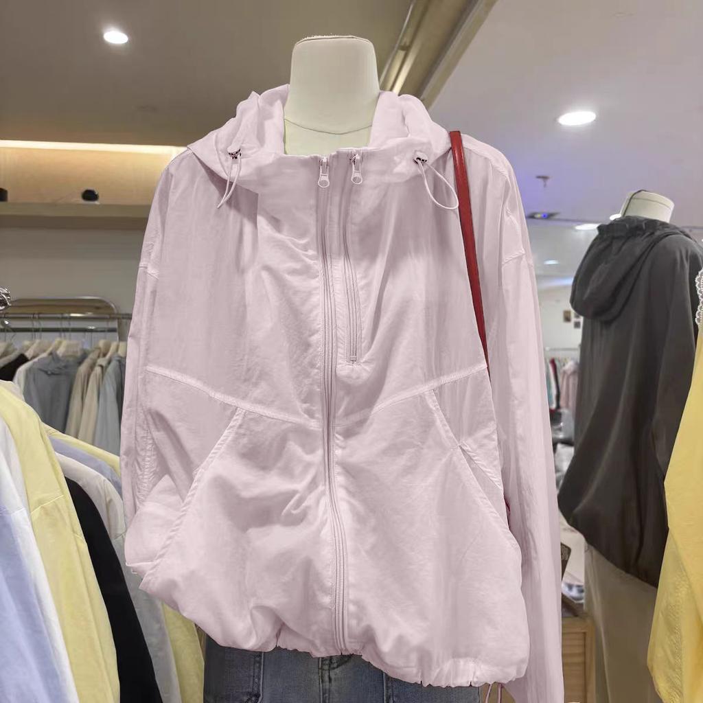 Lös Casual Sommar Ytterplagg Topp Lätt Solskydd Dubbel Dragkedja Polyesterfiber Lång Ärm Med Huvuva
