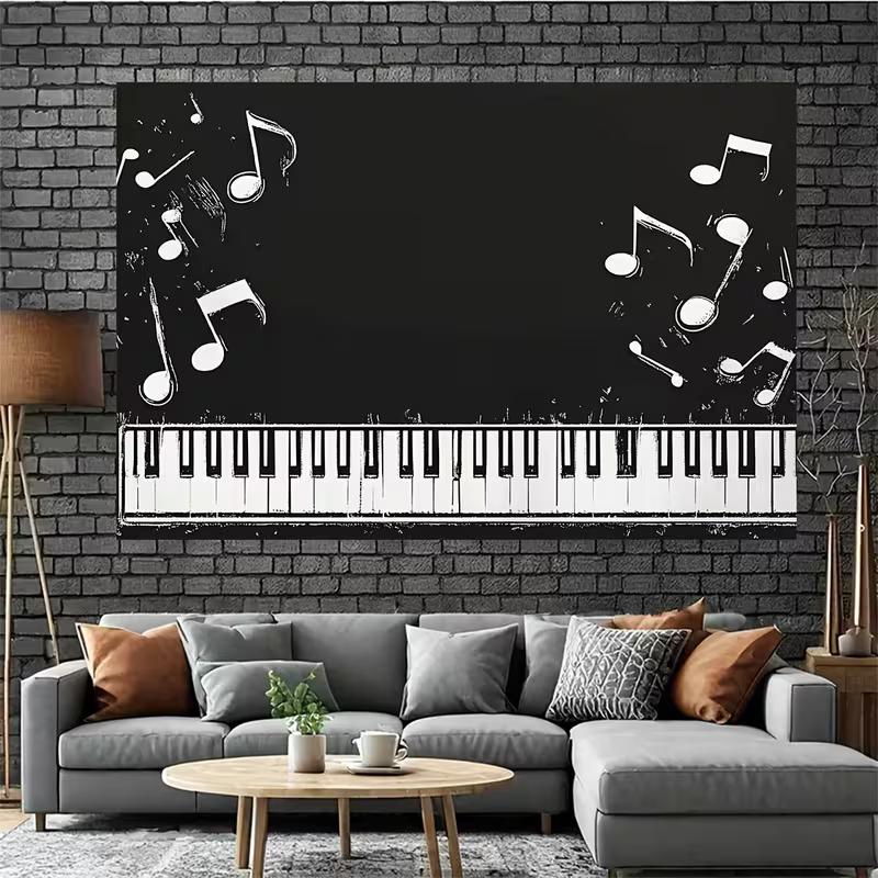 2D Blackboard Music Theme Backdrop Piano Keys and Notes for Musician Party Background