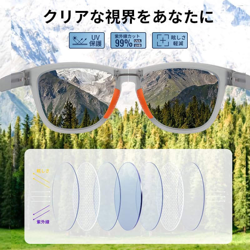 Foldable TAC TR90 UV for with Round Storage B1564 [FEISEDY] Sunglasses, Sports, Polarized, Lightweight, UV400, Protection, Stylish, Travel, Golf,