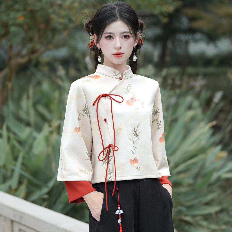 Elegant Velvet Tang Suit: Chinese-Style Retro Hanfu Cheongsam Top for Autumn/Winter