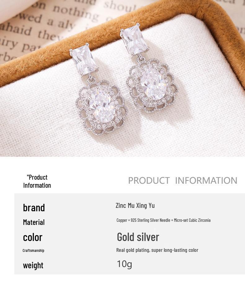 Copper-Plated Gold Geometric Zircon Stud Earrings: Exquisite High-End Jewelry for Women