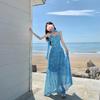 Early Summer Beautiful Vacation Style Design Sense Tie-dye Blue Suspender Dress Women's Summer New Beach Film Dress