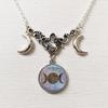 Retro Fashion Sliver Color Triple Moon Goddess Crescent Moon Crystal Glass Pendant Necklace for Women Amulet Charm Jewelry Gifts