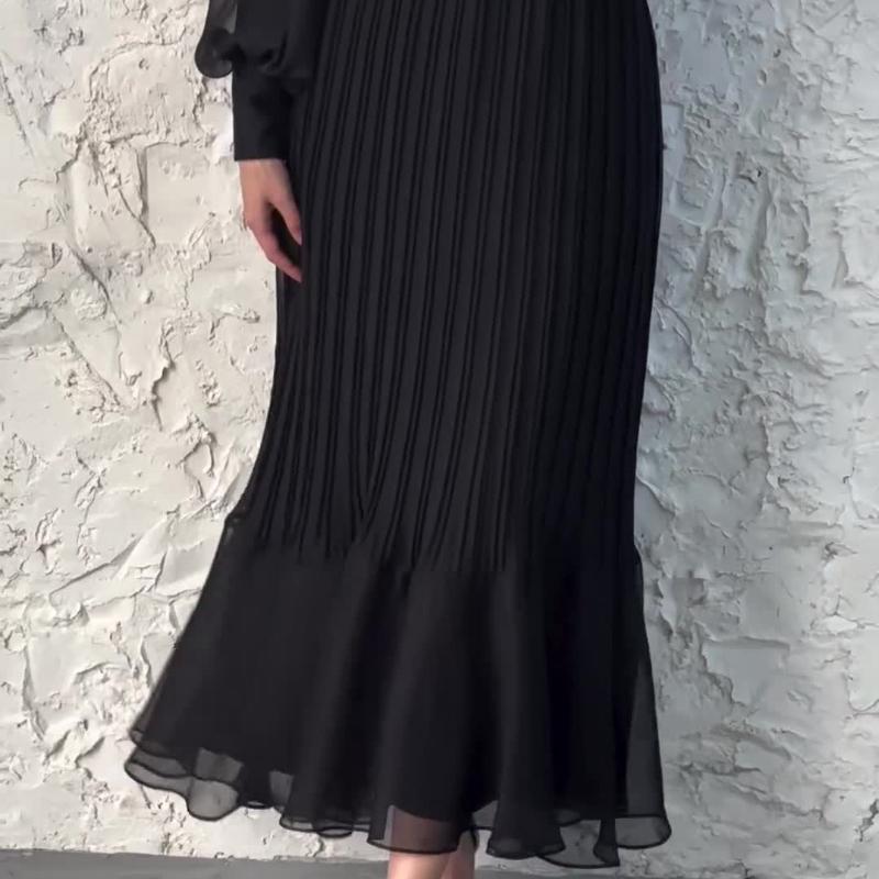 Schnür-Rüschen-Lockeres Maxi-Kleid für Damen Hohe Taille Elegant Bandage Patchwork Freizeitkleid Weibliches Sommer-Langes Kleid