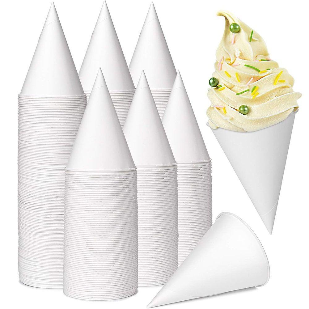 200Pcs Leakproof White Paper Cone Cups Coated Disposable Paper Cups Premium Snow Cone Cups Water