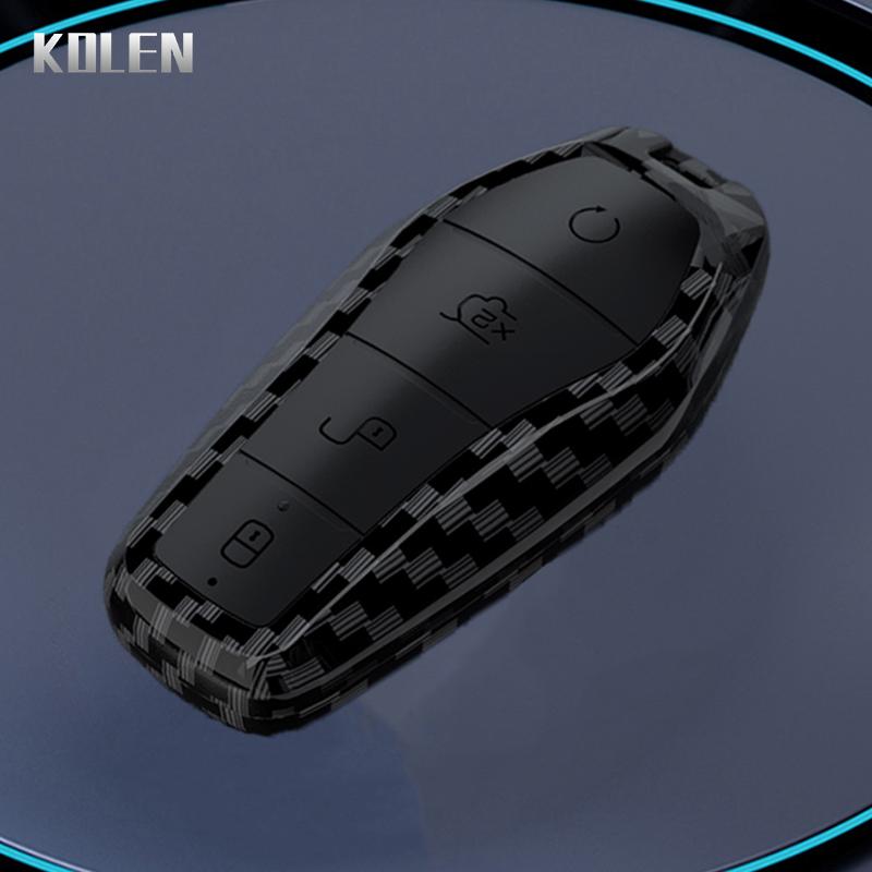 Abs Carbon Fiber Car Key Case Cover Shell For Byd Qin Plusdmi Atto 3 Han Ev Dolphin Durable 4 Buttons Protected Keychain Fob Bag