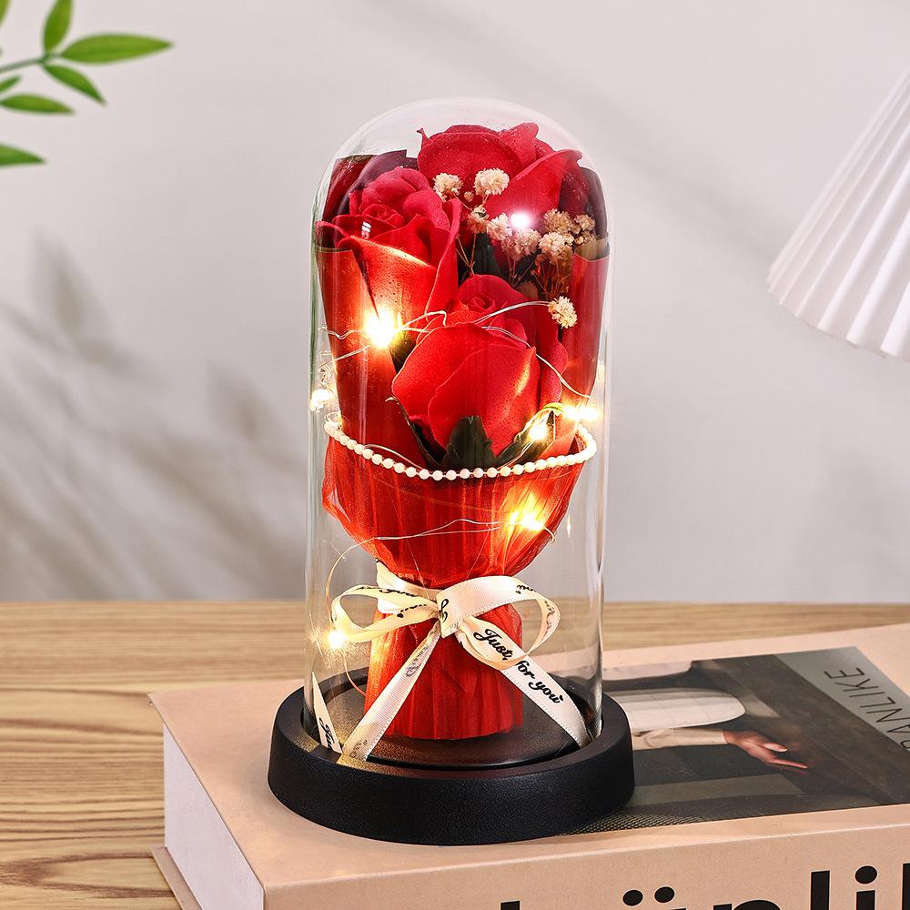 Qixi Festival Valentine's Day Gift Pearl Yarn Eternal Flower Rose Glass Cover Creative Birthday Gift Ornament
