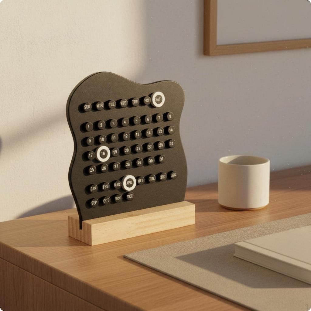 Wooden Desk Calendar Desktop Standing Minimalist Date Board for Office, Study Room
