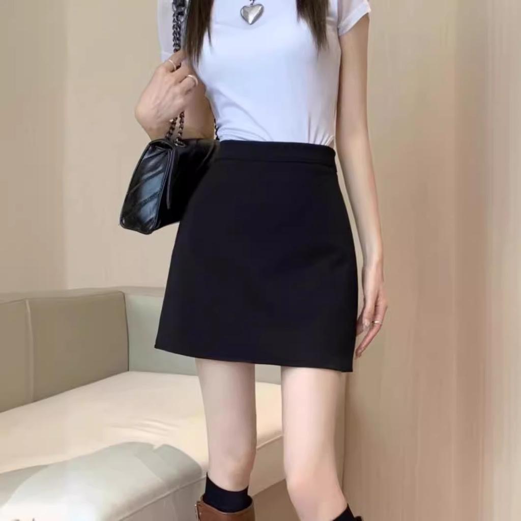Women's High Waist A Line Skirt Solid Color Anti Chafing Suit Mini Skirt Streetwear Short Skirt