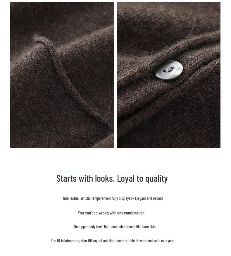Le Kasha Women's 2026 V-neck Cashmere Cardigan - Korean Style, Autumn/Winter, Loose Fit, Buttoned Coat