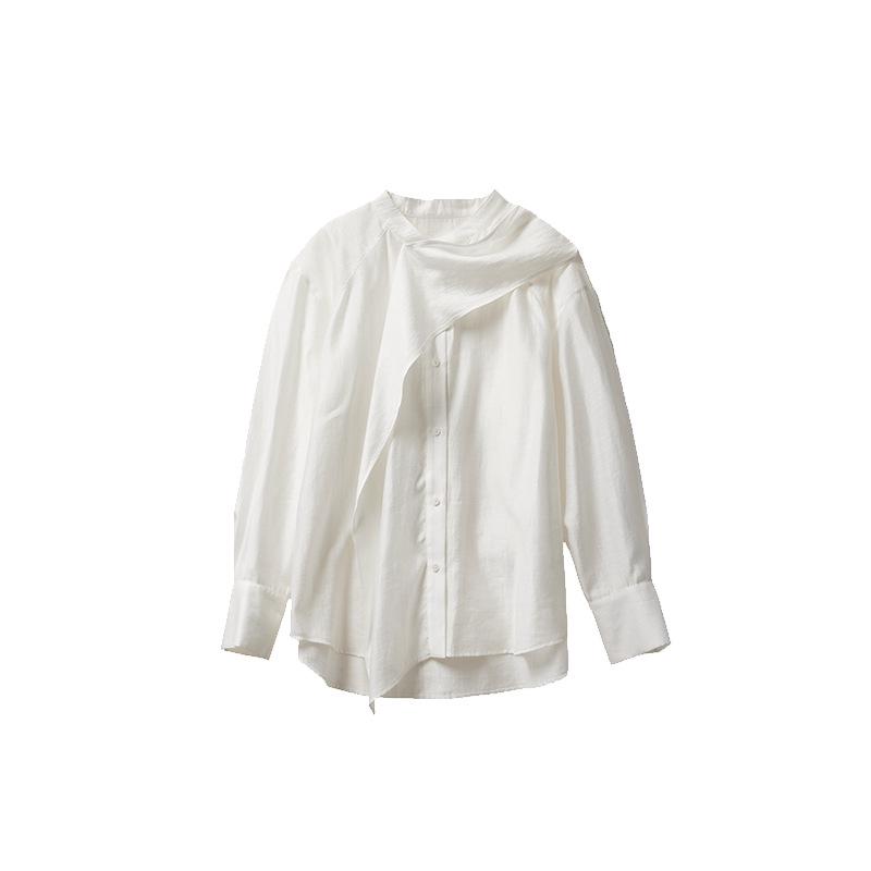 Spring 2026 Women's V-neck Long Sleeve Tencel Acetate Top - Elegant, Solid Color, Age-Reducing