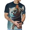Summer Round Neck 3D Cat Print Top Fashionable Casual Short Sleeved Men's T-shirts