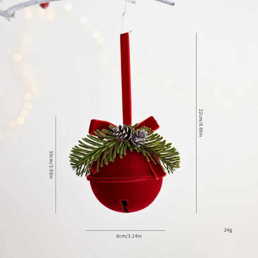 Popular Nordic Red Flocking Christmas Bell Ornaments for Tree and Shop Window Decoration