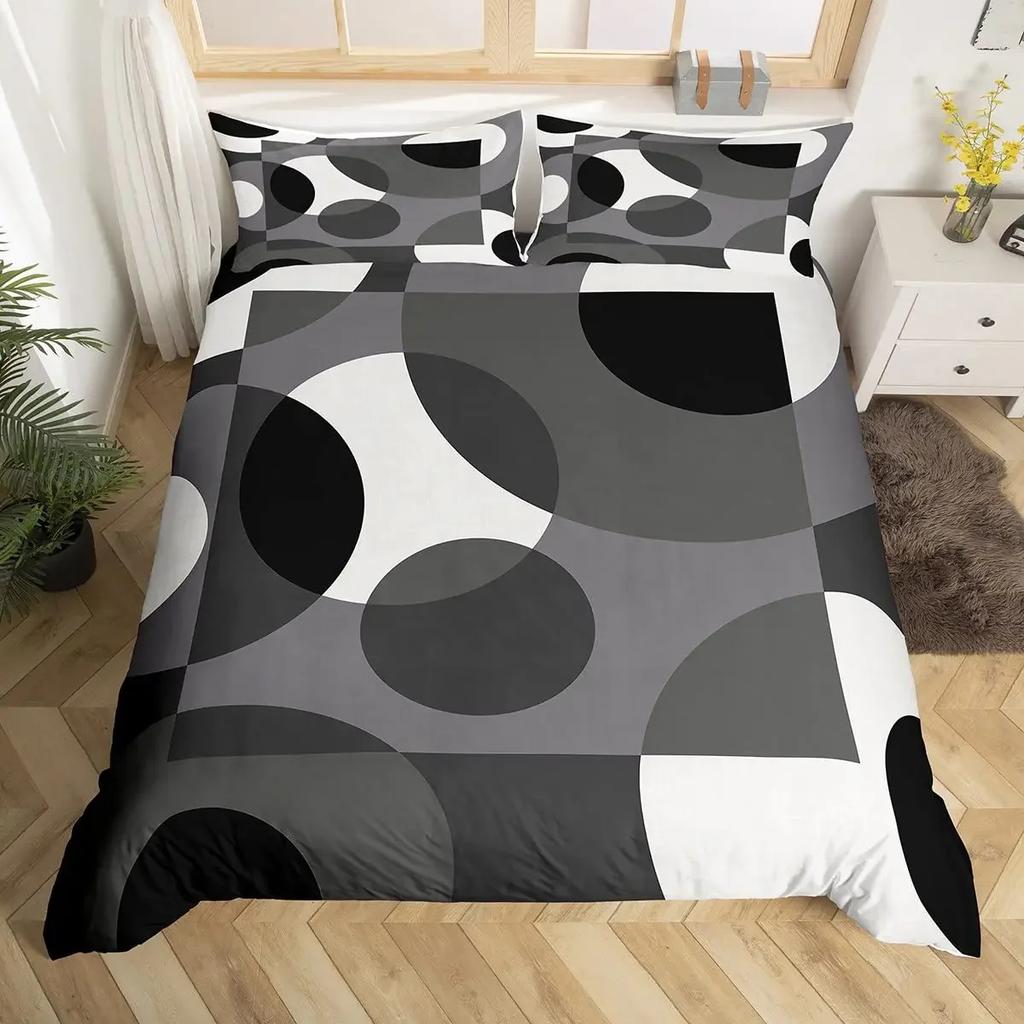 Circle Duvet Cover Geometry Bedding Set Abstract Swirls Stripe Line Art Comforter Cover Retro Patchwork Geometric Bed Set