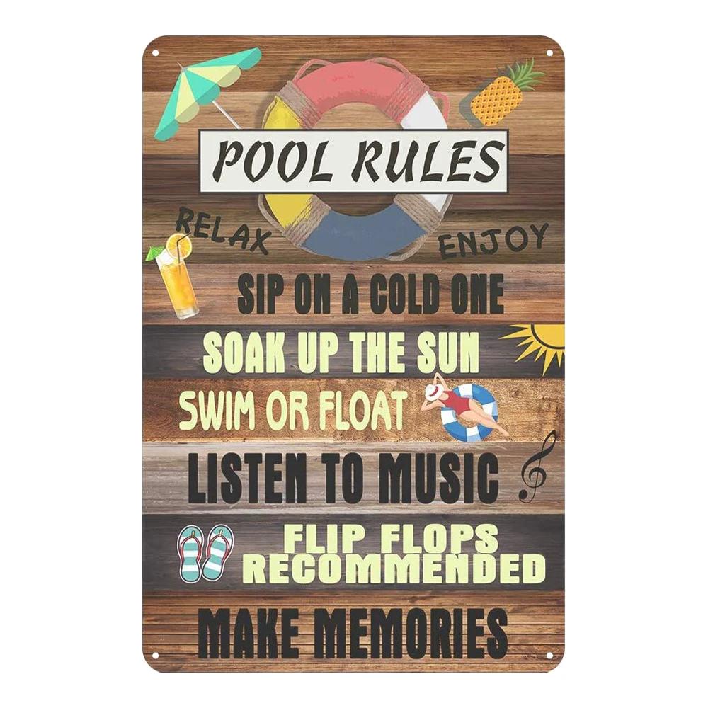 Pool Rules Sign for Outdoor, Backyard Metal Swimming Pool Sign, No Diving No Running No Peeing No Lifeguard On Duty Sign