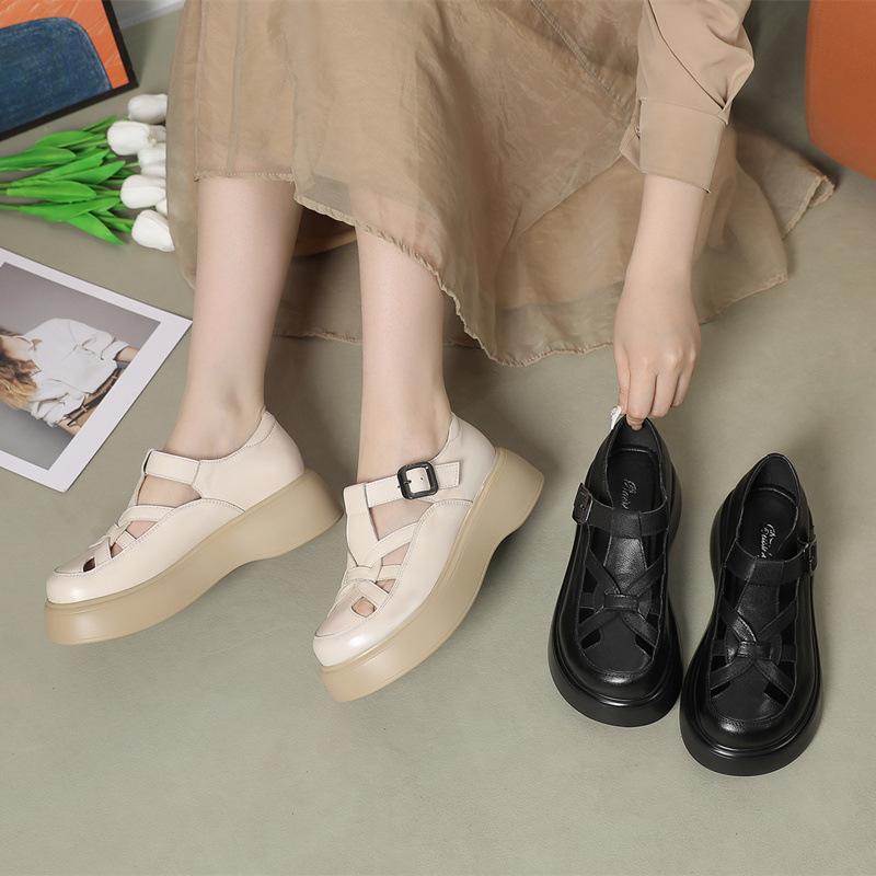 Fashion GKTINOO Genuine Cow Leather Sandals Soft Sole Flat Platform Women Shoes 2025 Autumn Round Toe Roman Casual Loafers Large Size