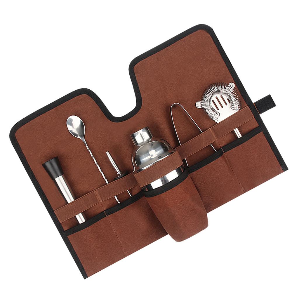 Canvas Cocktail Set Carry Bag Portable Folding Roll Strap Professional Mixology Bartender Bag for Camping Outdoor